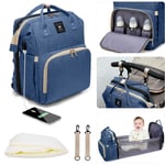 Diaper Bag Sac à Dos, Dos de Voyage Imperméable Multifonctionnel, Grande Capacité avec Plusieurs Poches, Bleu Foncé