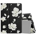 MoKo Case Compatible with All-New Kindle Fire HD 8 Tablet and Fire HD 8 Plus Tablet (10th Generation, 2020 Release), Slim Folding Stand Cover with Auto Wake/Sleep - Black & White Magnolia