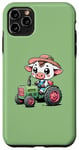 Coque pour iPhone 11 Pro Max Mignon fermier vache conduisant un tracteur vert dessin animé