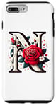 iPhone 7 Plus/8 Plus Red Rose Roses Flower Floral Design Monogram Letter N Case