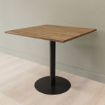 Cafébord kvadratiskt med runt pelarstativ, Storlek 80 x 80 cm, Bordsskiva Valnöt, Stativ Svart
