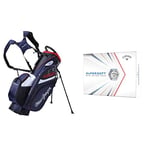 MacGregor Golf MACBAG146 Mactec HYBRID 14 Golf Club Stand Carry Trolley Bag, Navy & Callaway Supersoft Golf Balls 2021, White