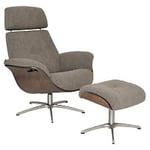 Nordic Furniture Group Falcon Hellegjerde fåtölj med pall tyg brun/ek brun och ben metall borstad