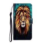 Case for Xiaomi Redmi Note 9 Pro, Premium PU Leather Soft TPU Silicone Shockproof Wallet Colorful 3D Pattern Design Flip Folio Protective Cover [Kickstand] [Card Slot] [Magnetic Closure], Lion