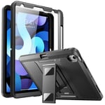 MoKo Case Fit New iPad Air 4th Generation 10.9 Inch 2020, iPad Air 4 Case with Pencil Holder - [Heavy Duty] Shockproof Rugged Case, Full Protective Cover with Built-in Screen Protector,Black