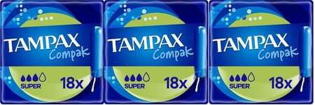 54 x Tampax Compak Super Tampons Protection/Discretion Plastic Applicator