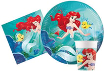 Ciao-Kit Table Fête Party Ariel Little Mermaid la Petite Sirène 8 personnes (44 pcs: assiettes, gobelets, serviettes) Disney Princesses Vaisselle Princess, AZ033, Multicolor