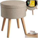 TecTake® Tabouret Repose Pied Pouf avec Rangement Pouf Salon Rond Aspect Lin jusqu'à 300 kg Pieds en Bois Couvercle Amovible Design Moderne Cosy pour Coiffeuse, Salon, Chambre, Bureau, entrée