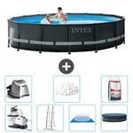 Intex Round Ultra XTR Frame Pool - 488 x 122 cm - Inklusive pump - Stege - Markduk - Lock Saltvattensystem - Filtrera bollar - Poolsalt Inklusive Til