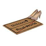 Relaxdays Coir Unicorn/Real World Doormat, Funny Coconut Fibre Rug, Natural, 40x60 cm, Natural/Black