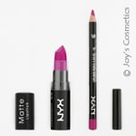 2 NYX Matte Lipstick 02 Shocking Pink + Slim Lip pencil 816 Fuchsia Set Joy's