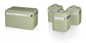 GREEN Bread Bin Canisters Set  Swan Retro Kitchen Appliance Storage Jars 18L Bin