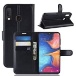 Samsung Galaxy A20E - läderfodral / plånbok Svart