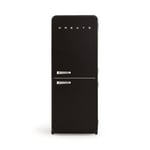 CREATE / RETRO FRIDGE COMBI 185 SILVER/Réfrigérateur combiné noir avec poignée argentée et congélateur 401L / 190W, système No Frost, 3 étagères, 2 tiroirs, 70x65x185 cm