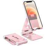 OMOTON Phone Stand Foldable, Phone Holder, Aluminum Portable Phone Dock Cradle Stand for Travel, Applies to iPhone 13 12 Pro/11/SE/Xr/Xs Max, Samsung, Tablet, and More Smartphones(4-8in), Rose Gold