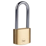 YALE Y110B/40/152/1 - Brass Long Shackle Padlock (40mm) - High Quality Indoor Lock for Ladders, Shutter Doors, Tools - 3 Keys - Standard Security