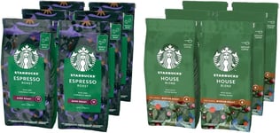 STARBUCKS Espresso Roast Dark Roast Whole Bean Coffee, 200 G (Pack of 6) & House