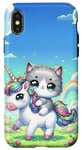 Coque pour iPhone X/XS Kawaii Cat on Unicorn Daydream