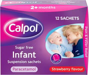 Calpol Sugar Free Infant Suspension Sachets Strawberry Flavour 2+ Months, 12 x 5