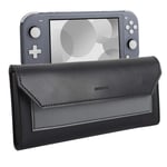 MoKo Slim Pouch Compatible with Nintendo Switch Lite, Travel Carry Case Storage Bag Carrying Case PU Leather Magnetic Clasp Closure Cover with Game Cartridges Holders - Black + Gray