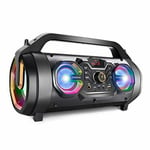 Bluetooth Speakers, 30W Portable Bluetooth Boombox with Subwoofer, FM Radio, RGB