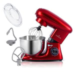 KARACA Multichef Kitchen Machine, Electric Stand Mixer Red 1400W, 6 Speed Dough Machine with Whisk, Dough Hook, Splash Guard, Schlager, Hand Mixer, Food Processor, Household Stand Mixers, Cake Mixer