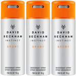 3x David Beckham Instinct Sport Deodorant Spray 150ml Men Outdoors Gym Scent