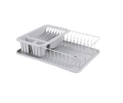 Urban Living Chrome Dish Drainer With Drip Tray & Cutlery Holder Basket Large Dish Cup Plate Cutlery Drying Wire Drainer Rack Holder With Removeable Drip Tray Sink Basin Kitchen Dish Drainer (Grey)