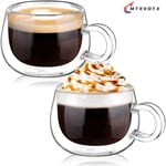 MTEVOTX Kaffekopp - Dubbelväggiga espressoglas - Kaffekoppar i glas - Kaffeglas med handtag, för kaffe, 2 x 150 ml