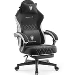 Dowinx Chaise de Gaming en Tissu avec Coussin de Printemps, Soutien Lombaire et Repose-Pieds pour Adultes, Fauteuil de Jeu Ergonomique, Grand et Haut, pour Jeux de Bureau, 135 kg, Noire