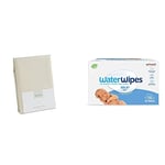 The Little Green Sheep Waterproof Mattress Protector for Children, Organic Cotton, 90 x 190 cm & WaterWipes Original Plastic Free Baby Wipes, 720 Count (12 packs)