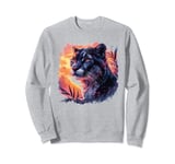 Cool black cougar sunset mountain lion puma animal anime art Sweatshirt