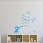 Stickers Prénom Personnalisé | Sticker Autocollant bébé éléphant - Décoration Murale Chambre Enfant | 2 Planches de 20 x 30 cm et 55 x 30 cm – Bleu Glace