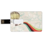 16G USB Flash Drives Credit Card Shape Vintage Memory Stick Bank Card Style Hot Air Balloon in Rainbow Destination Adventure Follow Your Dreams Icon Pop Boho,Multicolor Waterproof Pen Thumb Lovely Jum