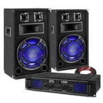 Fenton DJ Speaker System Set with Power Amplifier, Disco Home Party DJ BS-12 inch LED Light-Up Loudspeakers