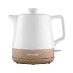 Ceramic Electric Kettle Teapot UK Plug Swivel Base 1L 1200W Jug Wooden Cordless