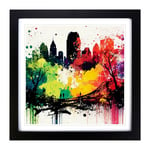 Central Park Splatter Art Framed Wall Art Print, Ready to Hang Picture for Living Room Bedroom Home Office, Black 18 x 18 Inch (45 x 45 cm)