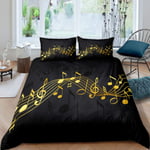 Loussiesd Musical Note Bedding Set Golden Staff Pattern Comforter Cover for Kids Adult Classic Music Themed Duvet Cover Piano Notation Bedspread Room Decor 3Pcs with 2 Pillowcase King Size