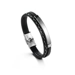 （Silvery）Mersvart flerlagers läderarmband charm stai, ZQKLA