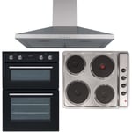 SIA 60cm Double Electric Built-in Oven, 4 Zone Hob & Stainless Steel Cooker Hood