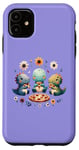 Coque pour iPhone 11 Purple Fun Dinosaur Pizza Party pour enfants et famille
