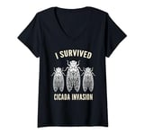 Womens Survived Cicada Invasion Insect Bug Infestation Cicadas V-Neck T-Shirt