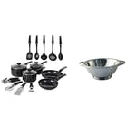 Morphy Richards Equip 14 Piece Cookware Set (3 Pots+ 2 Saucepans + 9 Utensils), Black, Aluminium & Stainless Steel Collection Colander