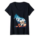 Womens Fantasy Cute Cat Life Silhouette V-Neck T-Shirt