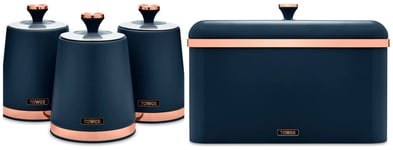 Cavaletto Breadbin Canisters Midnight Blue & Rose Gold TOWER Glamorous Kitchen