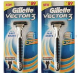 Gillette Vector 3 Razor Lot of Two Handle Sensor Sensor Excel 2 Cartridges FShip