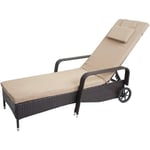 HHG - jamais utilisé] Chaise longue Carrara, polyrotin, bain de soleil, couchette, alu anthracite, coussin beige - brown