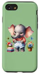 Coque pour iPhone SE (2020) / 7 / 8 Bébé éléphant vert en tenue, fleurs et papillons