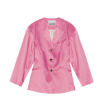 GANNI Double Satin Fitted Blazer Rosa