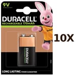 10X Duracell 9V Rechargeable 170mAh NiMH Battery 6HR61 HR22 HR9V DC1604 Block